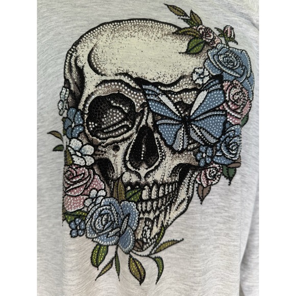 Torrid Gray Embellished Skull French Terry Sweatshirt Sz L Lightweight Bling - Picture 2 of 7
